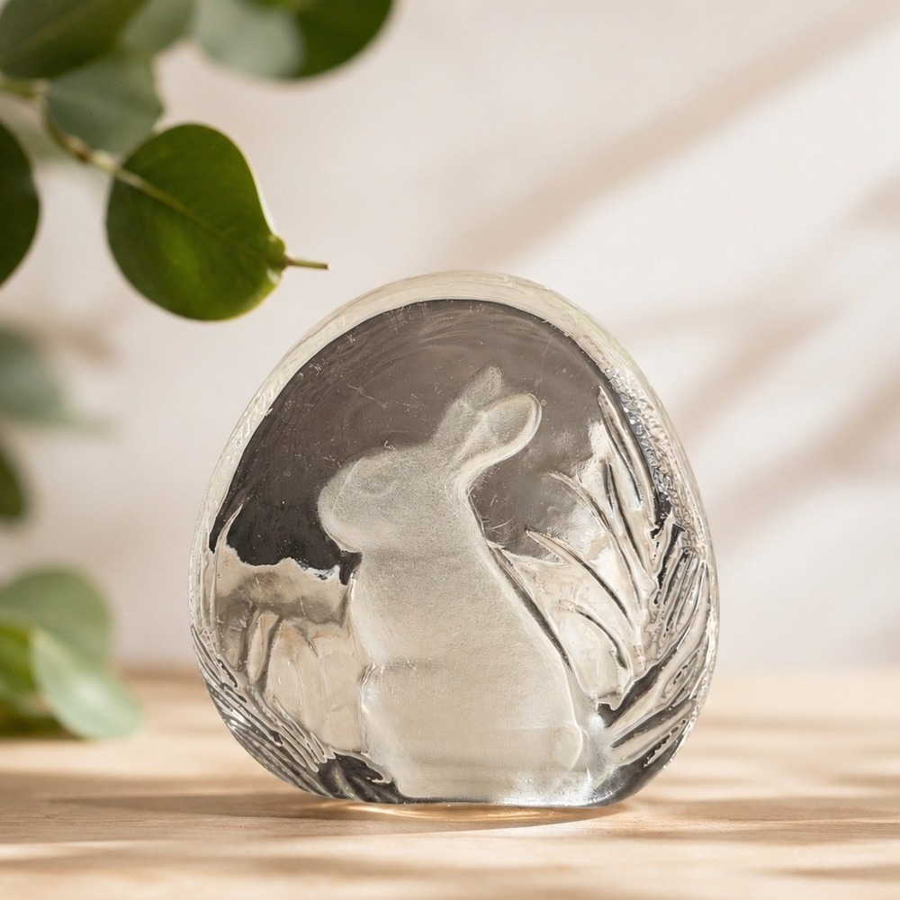 Zajecar Crystal Rabbit Paperweight Bunny Figurine Frosted Clear Yugoslavia